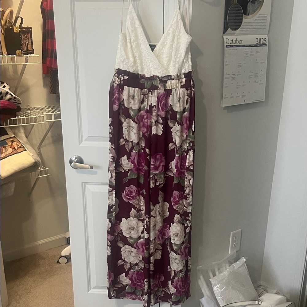 Floral Jumpsuit with Lace Top